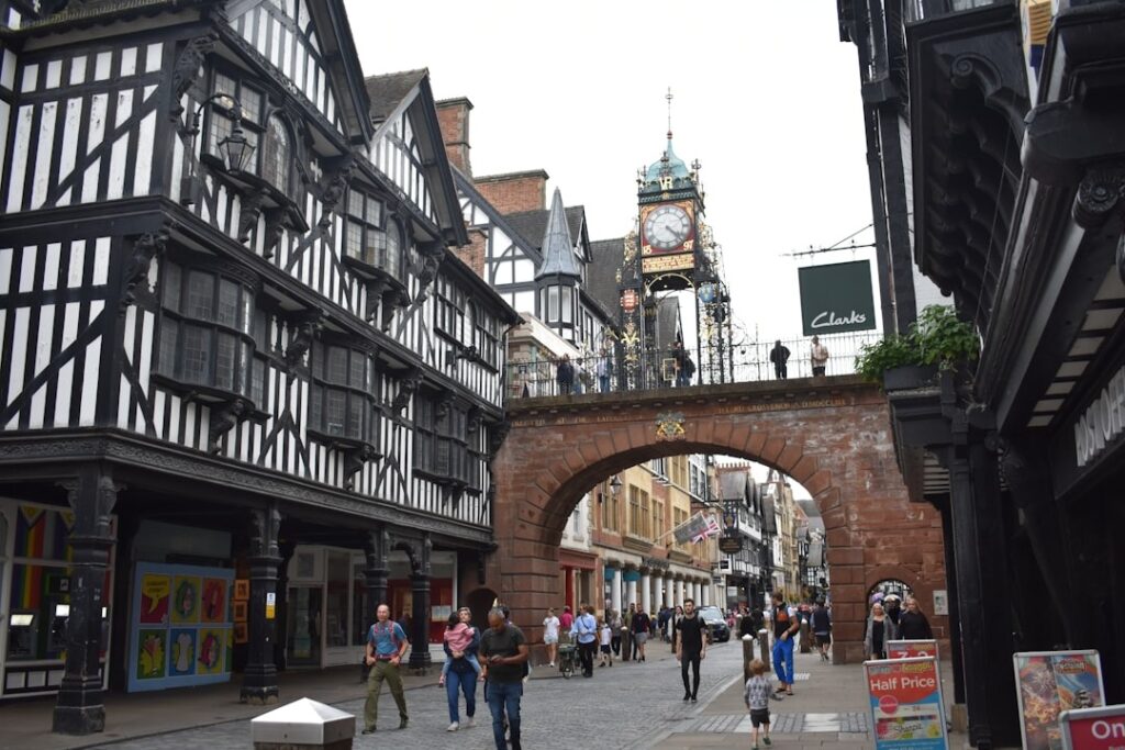 Eastgate Clock and Tudor architecture on Eastgate Street, Chester city centre